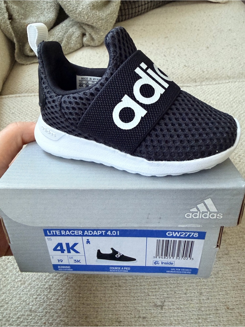adidas Kids Black and White Slip-On Mesh Sneakers